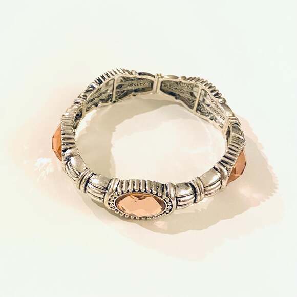 Silver Stretch Bracelet with Pink Stones - Picture 3 of 3